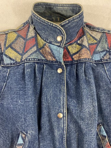 Vintage Giorgio Morandi Medium 1980s Denim Bomber Jacket Blue Jeans Puffärmel - Bild 3 von 12
