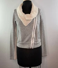 Anthropologie DOLAN Heather Gray Beige Knit Moto Asymmetrical Zip Up Jacket Sz S