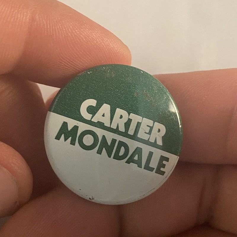 Carter Mondale 1976 Presidential Political Campaign Pin Button Green White