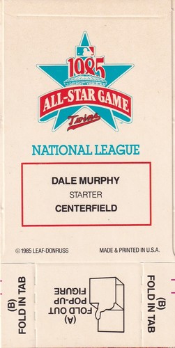 Donruss Pop Up DALE MURPHY All Star gioco 1986 1987 mai usato - Foto 2 di 4