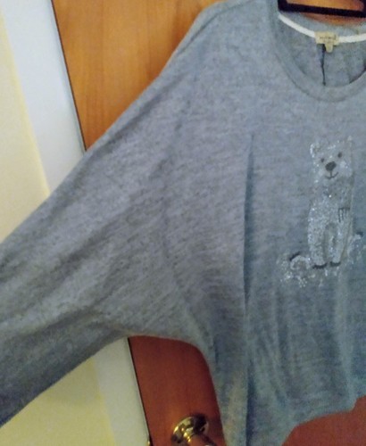 Perlen Glitzer Bär Langarm blau Top, Large - Bild 4 von 4