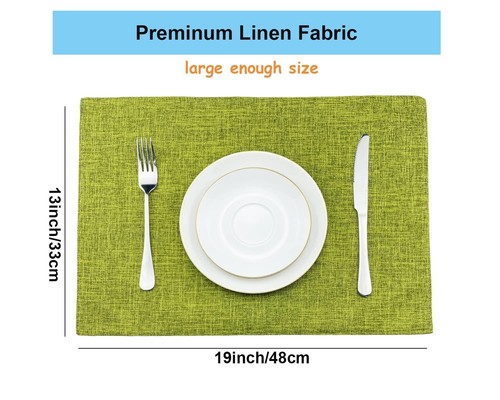 Cloth Placemats Set of 6 Heat Resistant Dining Table Placemmats Cotton Linen ... - Picture 3 of 7