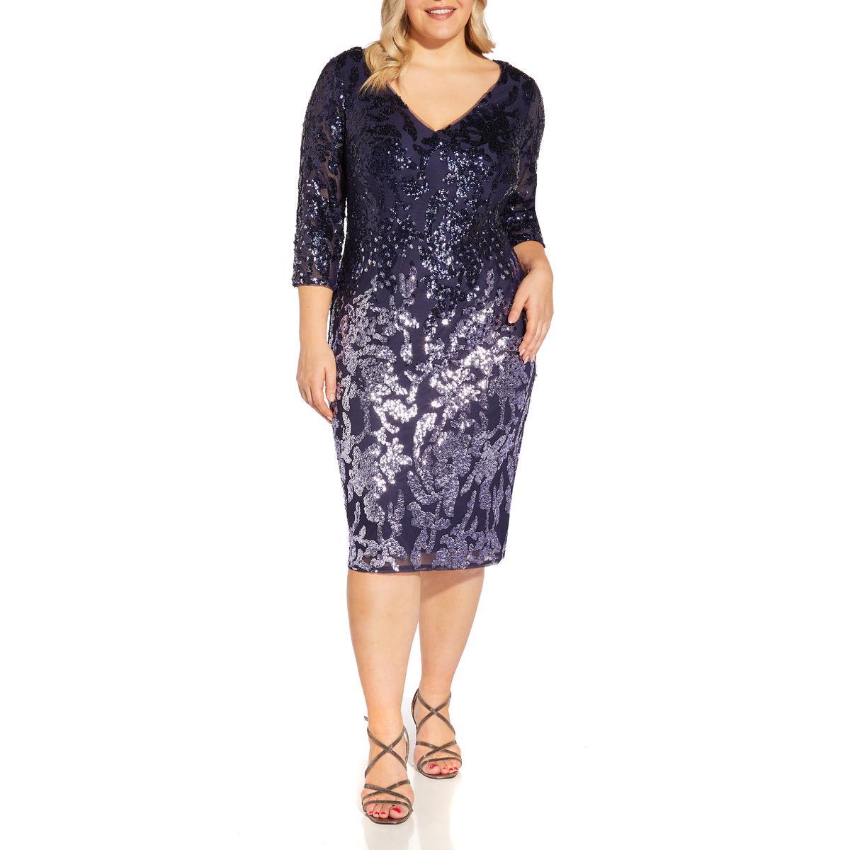 Женское темно-синее макси-платье с эффектом омбре для коктейлей и вечеринок Adrianna Papell, 4 BHFO 3823