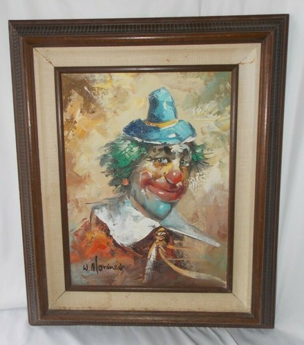 William Moninet Original Signed W. Moninet Framed Oil Canvas Clown Painting 1980 - Picture 1 of 12