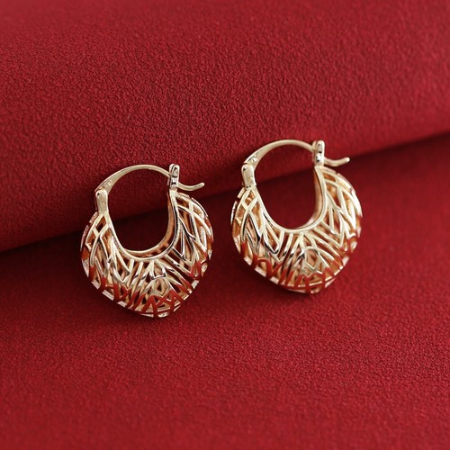 LADY 9K ROSE GOLD GF Filigree Chunky Heart Dangle Statement Basket HOOP EARRINGS - Picture 6 of 6
