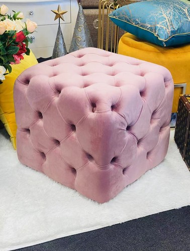 Handmade Button Tufted Velvet Square ottoman/ footstool - 50*46H Baby Pink - Picture 5 of 12