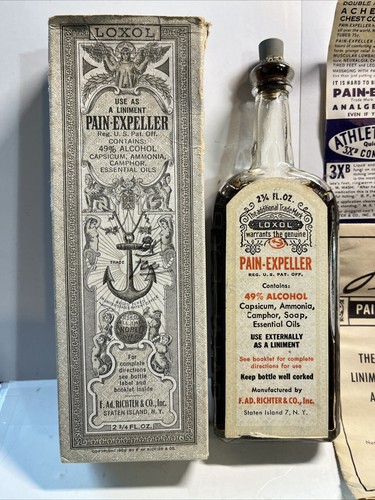 Antique 1900 Loxol Pain Expeller New Filled Bottle W/ Box Sealed Full Mib NOS! - Picture 2 of 6