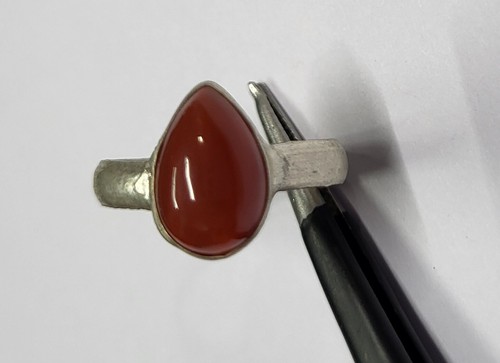Anello vintage in argento tibetano a forma di goccia con pietra preziosa agat... - Foto 9 di 14