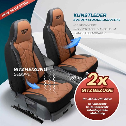 Fundas de asiento de cuero adecuadas para Dacia Spring (negro-marrón) | Asientos delanteros APOL511 - Imagen 3 de 11