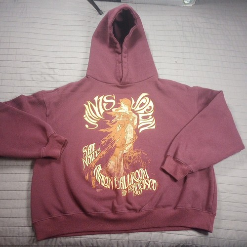 janis joplin Mens Hoodie XL Long Sleeve Burgundy Used - Picture 2 of 13