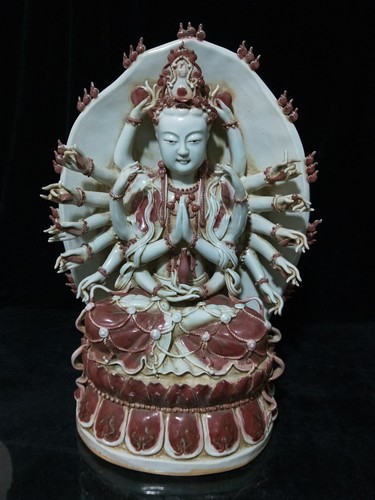 20.0" china old antique yuan dynasty porcelain red 1000 hand bodhisattva statue - Picture 1 of 9