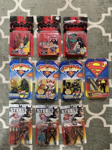 Vintage Kenner SUPERMAN, Man of Steel & Steel (Shaw) Action Figure Lot x10, NEW!