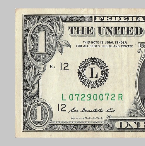 Big Bookend 072s Fancy Serial Number One Dollar Bill L07290072R - Picture 4 of 11