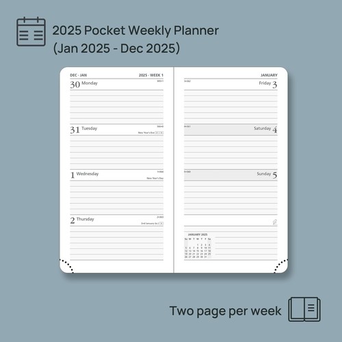 POPRUN 2025 Pocket Calendar (3.5'' x 6.5'')2025 Small Planner Weekly and Monthly - Afbeelding 3 van 6