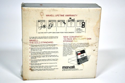 Vintage Maxell MD1-D Mini Floppy Disk 15 Pack Plastic Case Factory Sealed - Afbeelding 2 van 3