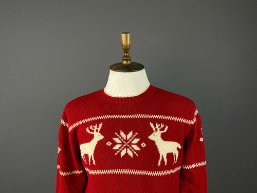 Men Gant Red Wool Warm Winter Deer Print Knit Sweater Size L Pit to Pit 22" - Picture 2 of 9