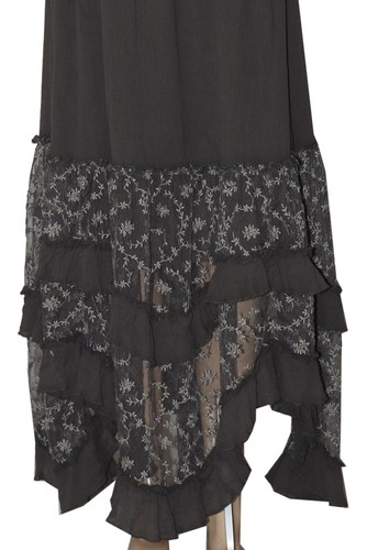 Free People Ashlyn Maxirock Mid-Rise Stufen Rüschen transparent bestickt schwarz S - Bild 9 von 9