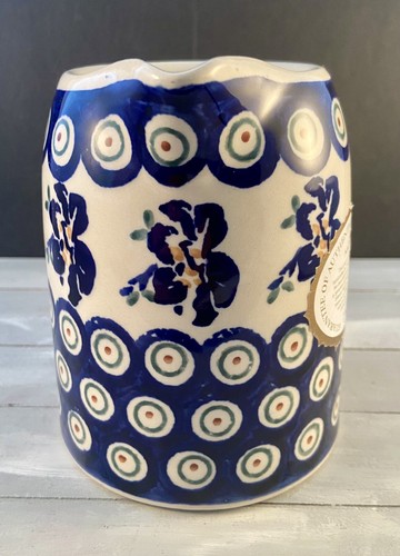 POTTERY PITCHER, BOLESLAWIEC POLISH HANDMADE POLAND Peacock Floral Holds 3 Cups - Picture 4 of 8