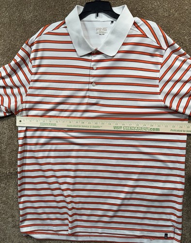 PING Polo Shirt Adult 2XL XXL Orange Striped Golf Golfer Performance Mens - Picture 7 of 9