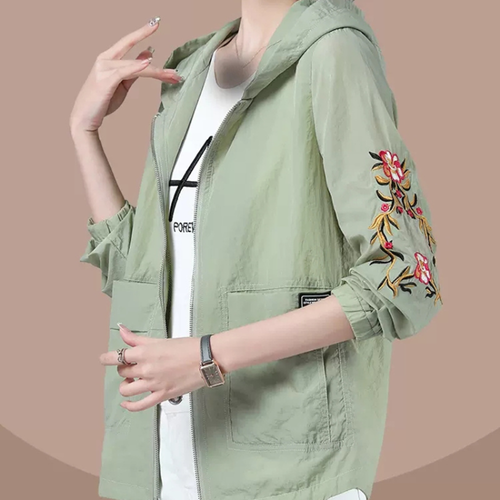 Women Floral Embroidery Jacket Coat Cardigan Tops Hooded Casual Coat Summer Thin - Bild 2 von 29