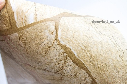 10M BEIGE FEATURE ROCK WALLPAPER STICKY BACK PLASTIC VINYL LODGE BRICK STONE PVC - Picture 2 of 9