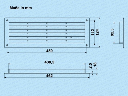 Rejilla de ventilación de puerta rejilla de ventilación rejilla de puerta ventilación de puerta MV450 unilateral - Imagen 3 de 7