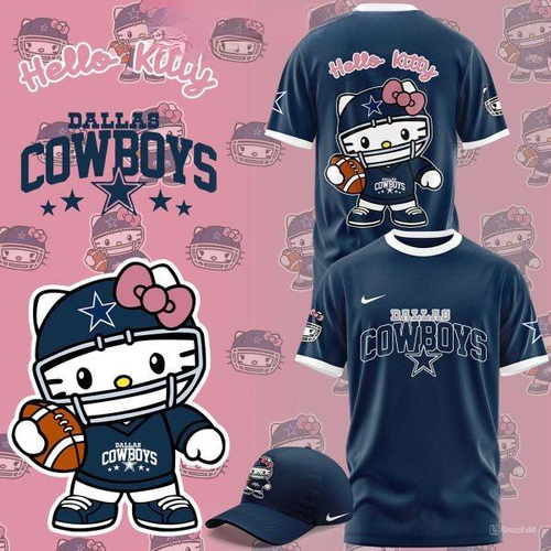 Dal.las Cow.boys 50th Anniversary Of Hello Kitty 2024 Navy Hoodie T-Shirt - Picture 2 of 4