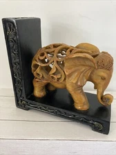 Rare Exotic Primative Pier One Heavy Resin-Carved Wood Look Elephant Bookend