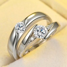925 Sterling Silver Crystal Only Love Adjustable Couple Ring Women Men Jewellery