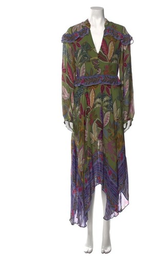 NWT Farm Rio Green Wild Jungle Printed Handkerchief Midi Dress Sz Large - Picture 1 of 7