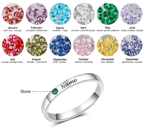 Personalized Mother's Ring 1 Birthstone 1 Engraved Name Stainless Steel - Picture 5 of 8