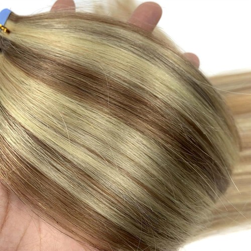 Extensiones de cabello 100 % humano cinta en la trama de piel cabello Remy cabeza completa resaltar rubio - Imagen 94 de 112
