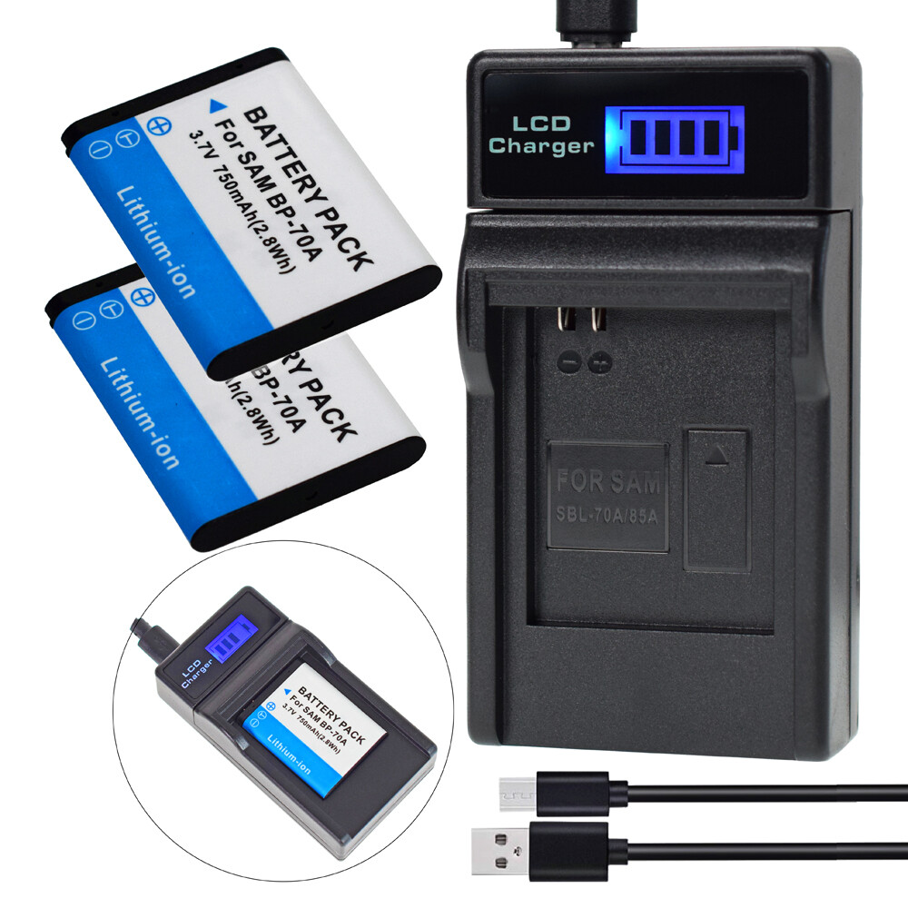 2x BP70A Battery +Slim LCD Charger for Samsung ST100 ST150F ST700