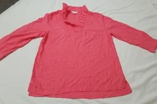 Crown & Ivy  Sz S Blouse Medium Pink Ruffle Collar Gorgeous Palm Tree Print