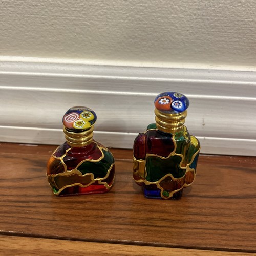 Murano Multi Colored Decorative Perfume Bottle Handmade in Italy Set of 2 EUC - Picture 4 of 13