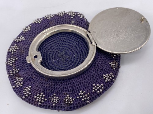 Tam O Shanter Bird Basket Purple Crochet Metal Bead Coin Purse 1890s Art Nouveau - Picture 5 of 9