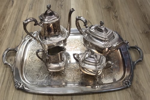 5pc Daffodil Pattern 1847 Rogers Bros Silver Plate Tea & Coffee Service Set - Picture 1 of 24