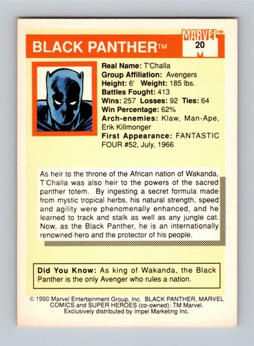 Black Panther 1990 Impel Marvel Universe #20 MINT - Picture 2 of 2
