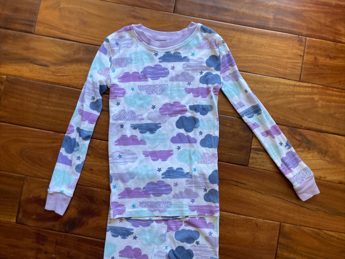 NWOT Planet Sleep Pajama Set Clouds Youth Size 8 Girls Top Pants Purple Blue