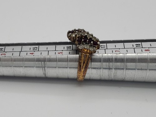 Antiguo 14KTGE Amarillo Envejecimiento con Filas de Piedras Rojas y Blancas, talla 6 - Imagen 9 de 10