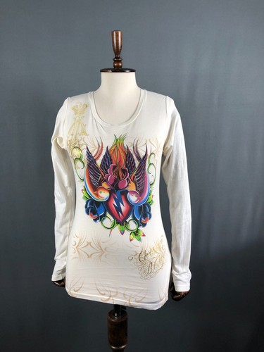 Christian Audigier Top Cotton Women Size M White Y2K
