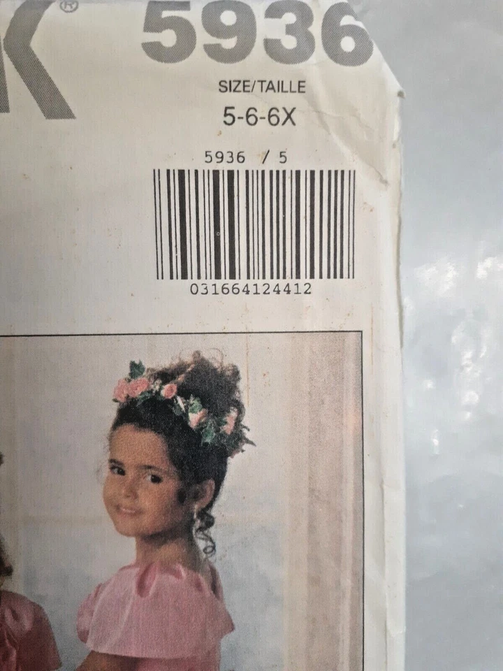 Party Event Dress Flower Girl 5 6 6X Butterick Sewing Pattern 5936 UC FF Fancy - Image 3 of 4