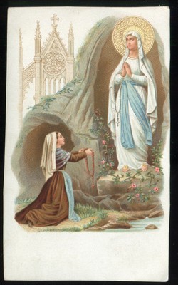 ANTIQUE HOLY CARD OF OUR LADY OF LOURDES AND ST BERNADETTE | eBay