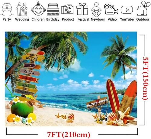 7x5ft Surfboard Party Backdrop Summer Hawaiian Beach Photo Background - Picture 6 of 8