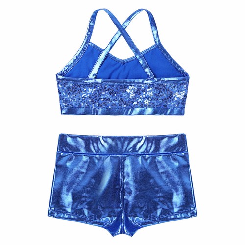 Kids Girls Athletic Outfit Crop Top Booty Shorts Bottoms Gymnastics Dance Sports - Picture 40 of 48