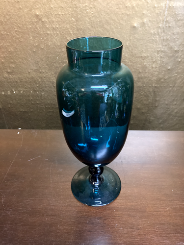 Empoli Italy Art Glass Teal MCM Apothecary Jar Vase Circus Tent Top MISSING LID - Picture 7 of 7