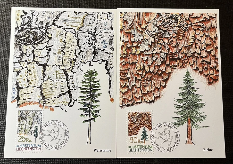 Liechtenstein - 1986 Maximum Set Of 3 Tree Stamp Set - Image 3 of 4