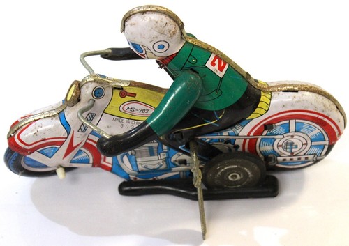 Vtg Red China MS-702 Racing Motorcycle #26 Tin Litho Wind-Up Toy - Picture 2 of 6