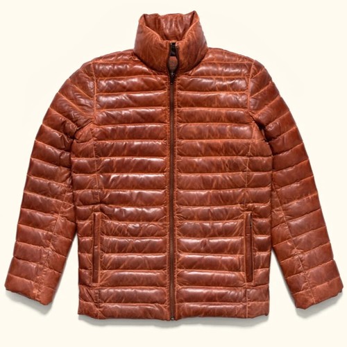 Leather Jacket Genuine Puffer Jacket Winter Coat with Warm Quilted Puffer Coat - Picture 2 of 5