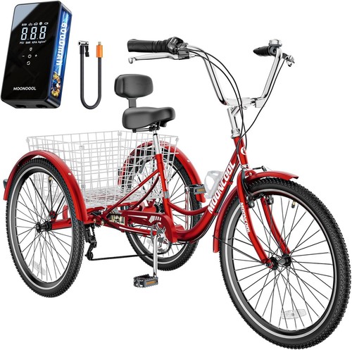 NAIZEA Adult Trike Tricycle Bike 24/26" 7 Speed 3 Wheel Cruiser Bicycle w/Basket - Picture 117 of 148